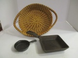 2 Mini Cast Iron Skillets and Double-Handle Sweetgrass Basket