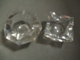 2 Art Deco Small Faceted Glass Ashtrays