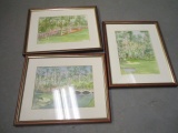 3 Framed and Matted Watercolor Landscape Artwork by Petti