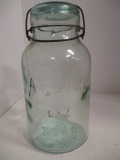 Large Vintage Atlas E-Z Seal Blue Glass Jar