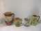Four Antique Majolica Pottery Pitchers/Creamers