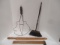 Antique Wall Mount Drying Rack, Wooden Rug Beater, Horse Hair Hearth Broom