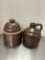Antique Stoneware Pottery Chicken Feeder and Brown Jug
