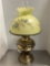 Brass Oil Parlor Lamp Converted to Electric with Satin Glass Shade