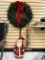 Folk Art Christmas Hearth Broom, Wooden Candles and Wreath