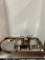 Midcentury Stainless Hostess Trays, Salt/Pepper Mills and Wood Serving T