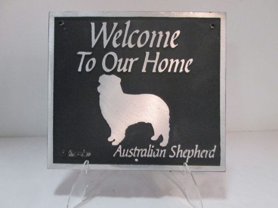 Cast Metal "Welcome To Our Home Australian Shepherd" Plaque