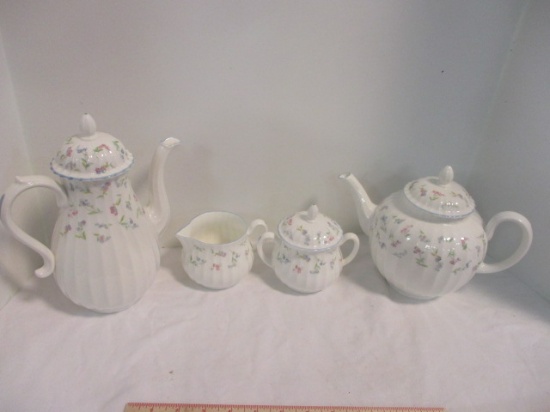 Royal Doulton "Forgot Me Not" Bone China Coffee Pot, Teapot, Creamer and Sugar Bowl