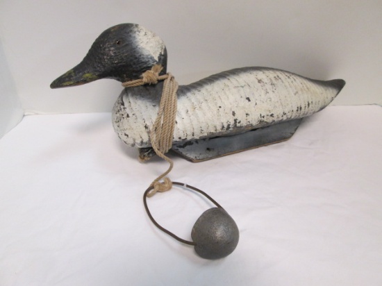 Vintage Canvasback Handpainted Wooden Duck Decoy with Lead Weight