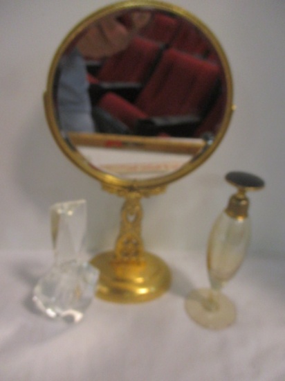 Crystal Perfume Bottle, De Vilbis  Amber Luster Perfume Bottle with Brass Rim and