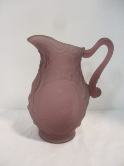 Amethyst Satin Glass Cameo Image Pitcher