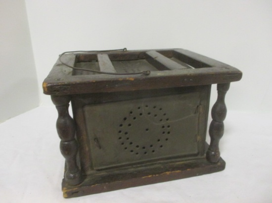 Antique Wood and Punched Tin Carriage Foot Warmer