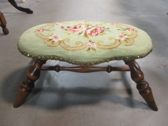 Antique Needlepoint Foot Stool with Nail Heads