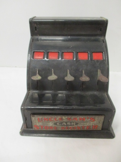Vintage The Durable Toy & Novelty Co. "Uncle Sam's Cash Store Register" Tin Toy