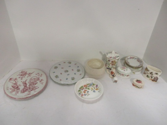 Grouping of Bone China Tidbit Dishes, Trivets, Jam Jar, Thimble, Trinket Boxes, etc.