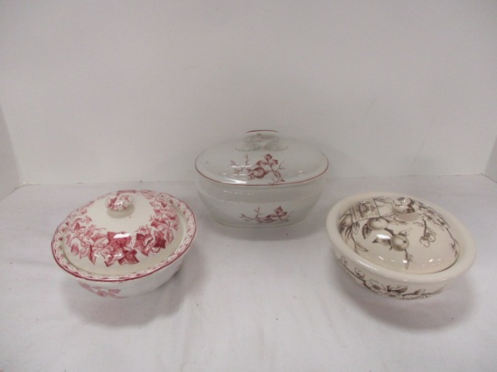 Three Antique Ironstone Butter/Soap Dishes