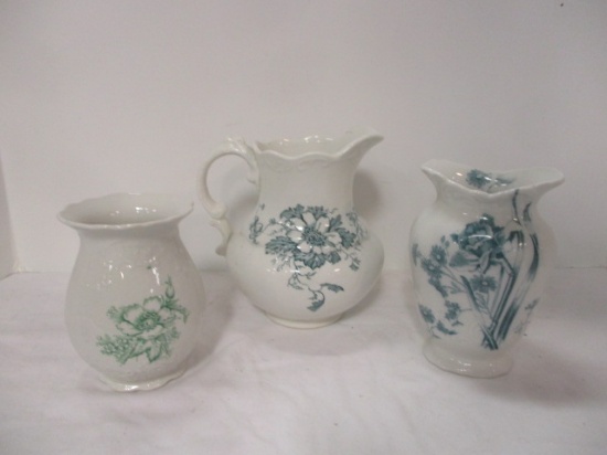 Antique Ironstone Wash Set Service Pitcher and Two Toothbrush Holders