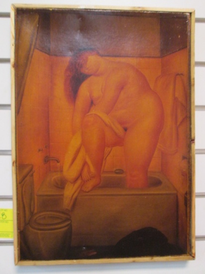 Framed "Voluptuous Woman in Bathtub" Print on Canvas Artwork