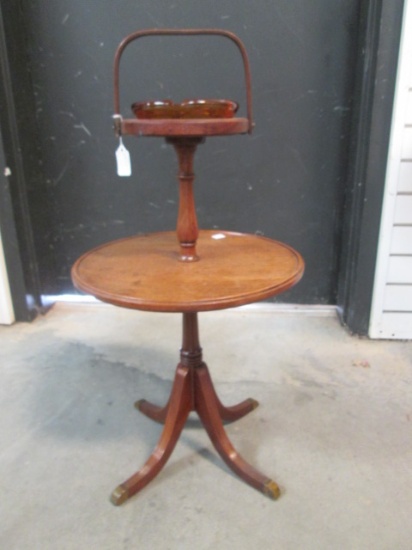 Duncan Phyfe Mahogany 2 Tier Smoking Stand with Brass Cap Feet