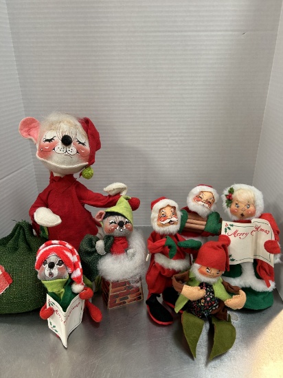 Six 1970s Annalee Felt Christmas Dolls