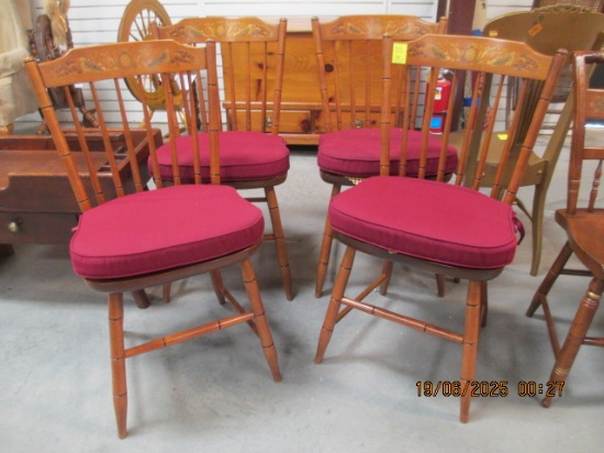 Four Hitchcock Spindle Back Side Chairs with Removable Seat Cushions