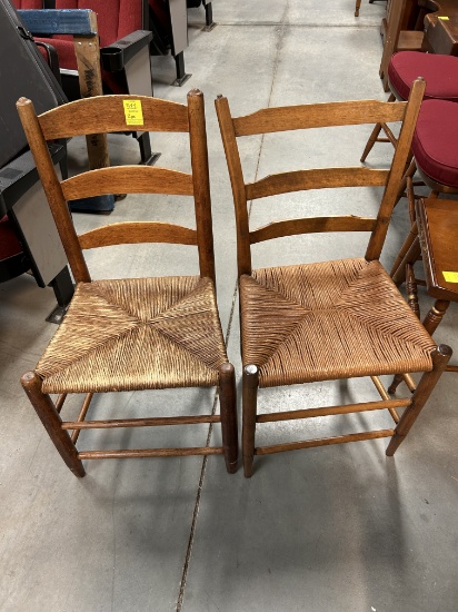 Two Rush Seat Ladder Back Side Chairs