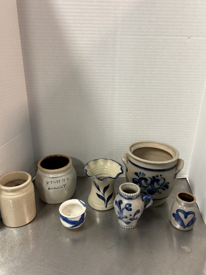 Blue/White Stoneware Pottery Vases and Crocks