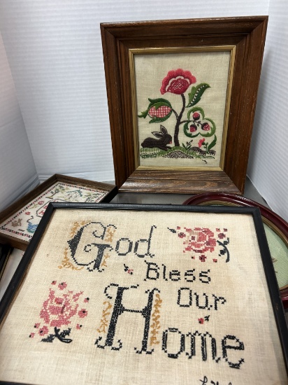 Vintage Framed Calligraphy and Needleworks