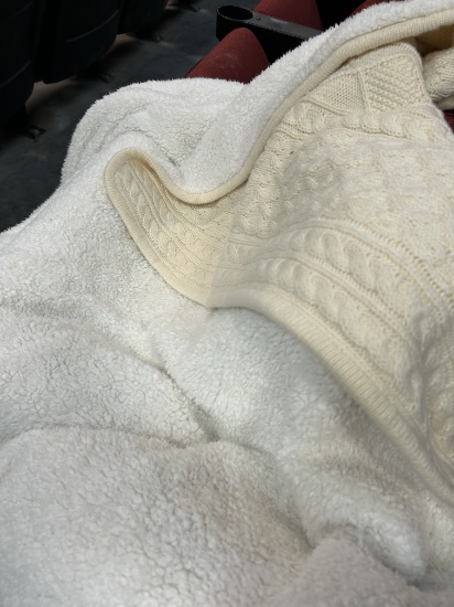 L.L. Bean Faux Sherpa and Cable Knit Throw Blanket