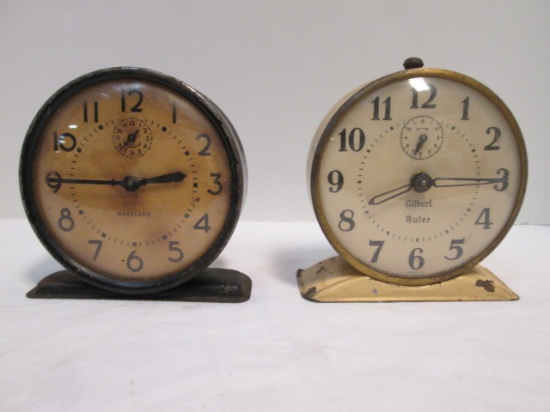 Vintage Gilbert "Ruler" Winding Alarm Clock and Waralarm Winding Alarm Clock