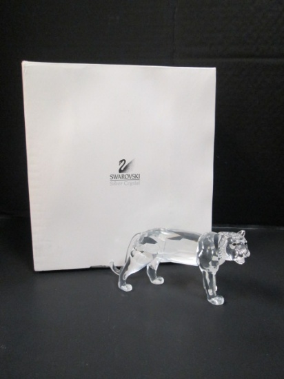 Swarovski Silver Crystal Tiger Figurine in Original Box with COA