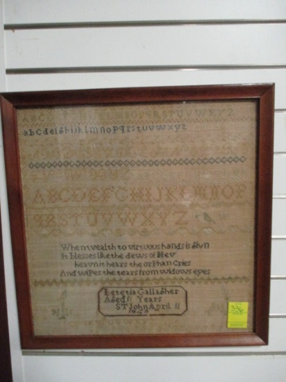 Framed Antique 1843 Needlework Sampler