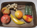 Carved Stone Fruit and Pair of Coca-Cola Bottle Shakers