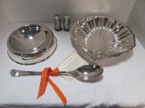Silverplated Footed Shell Serving Dish, Shakers, Rice Spoon and Dog Food/Water Bowl