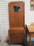 Art Deco Era Tiger Oak Hall Tree with Doors and Drawer