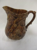 Antique Yellowware Rockingham Glaze Style Pitcher with Berry/Leaf Relief Designs