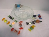 Turtle on Pebble Glass Bowl and 11 Art Glass Candies