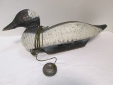 Vintage Canvasback Handpainted Wooden Duck Decoy with Lead Weight