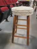 Wood Stool with Upholstery Seat Covering