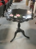 Painted Black Tilt Top Pie Table with Handpainted Flowers