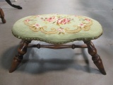Antique Needlepoint Foot Stool with Nail Heads
