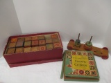 Set of 1932 Antique Wooden Blocks, The Embossing Company's Color Cubes Set