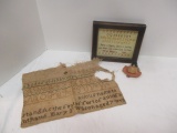 Antique Late 1880s Child's Needlework Samplers and Handmade Fabric Doll