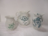 Antique Ironstone Wash Set Service Pitcher and Two Toothbrush Holders