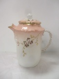 Antique Porcelain Coffee Pot with Floral Design and Gold Gilt Accents