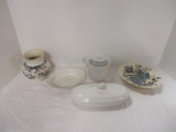 Antique Ironstone Soap Dishes, Mustache Mug, Pitcher and Covered Dish