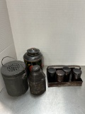 Antique Tin Kitchen Grease Can, Handpainted Tea Caddy, Tin Spice Cans