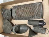 Antique Tin Kitchen Hand Sifting Scoops, Scoop, Funnel and Graters