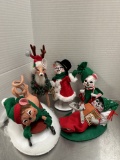 Five Annalee Felt Christmas Dolls