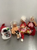 Five 1970s Annalee Felt Christmas Dolls